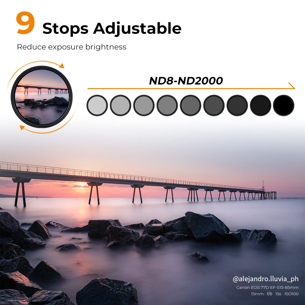 K&F ND8-ND2000 (3-11stop) Variable ND Filter Neutral Density Filter with Multi-Resistant Coating Nano-Dazzle K&F ND8-ND2000 (3-11stop) Variable ND Filter Neutral Density Filter with Multi-Resistant Coating Nano-Dazzle